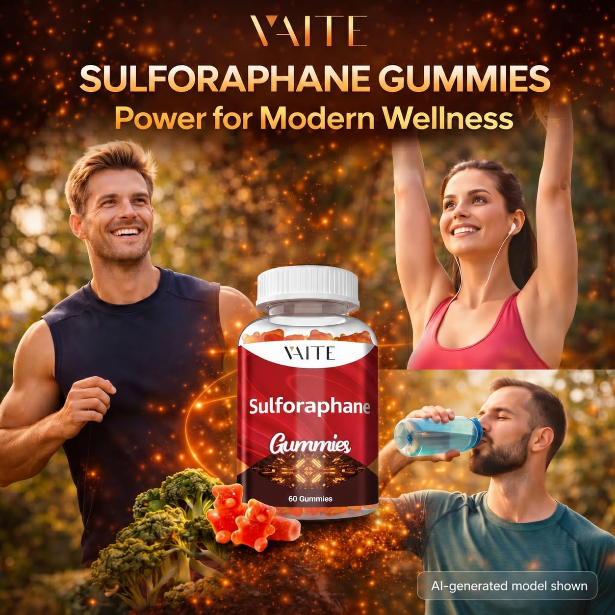 Sulforaphane Glucosinolate Supplement 100mg – Gominolas de Extracto de Semilla de Brócoli, Apoyo Antioxidante, Bienestar General, Energía, Apoyo Inmunitario, No Transgénico, Sin Gluten, para Hombres y Mujeres, 60 Gominolas