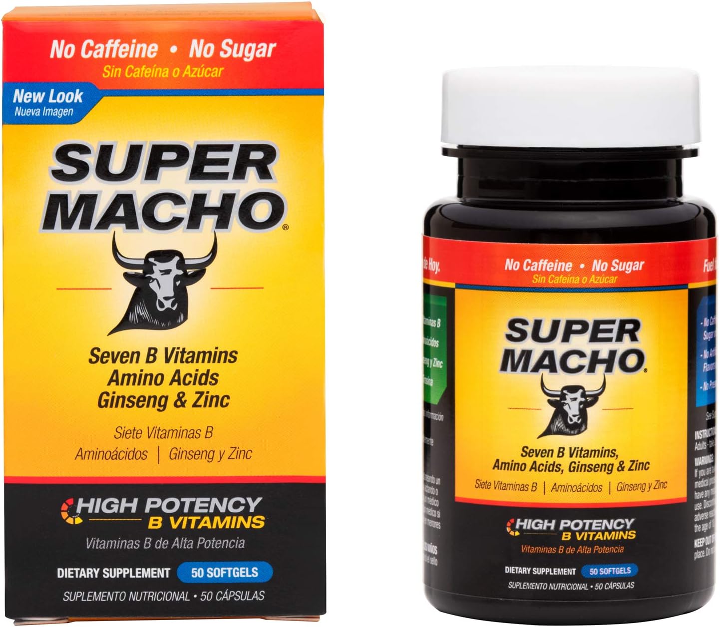 Super Macho Dietary Supplement with High-Potency Zinc and 7 B Vitamins, Preservative-Free, Sugar-Free, and Caffeine-Free, 50 Soft Capsules