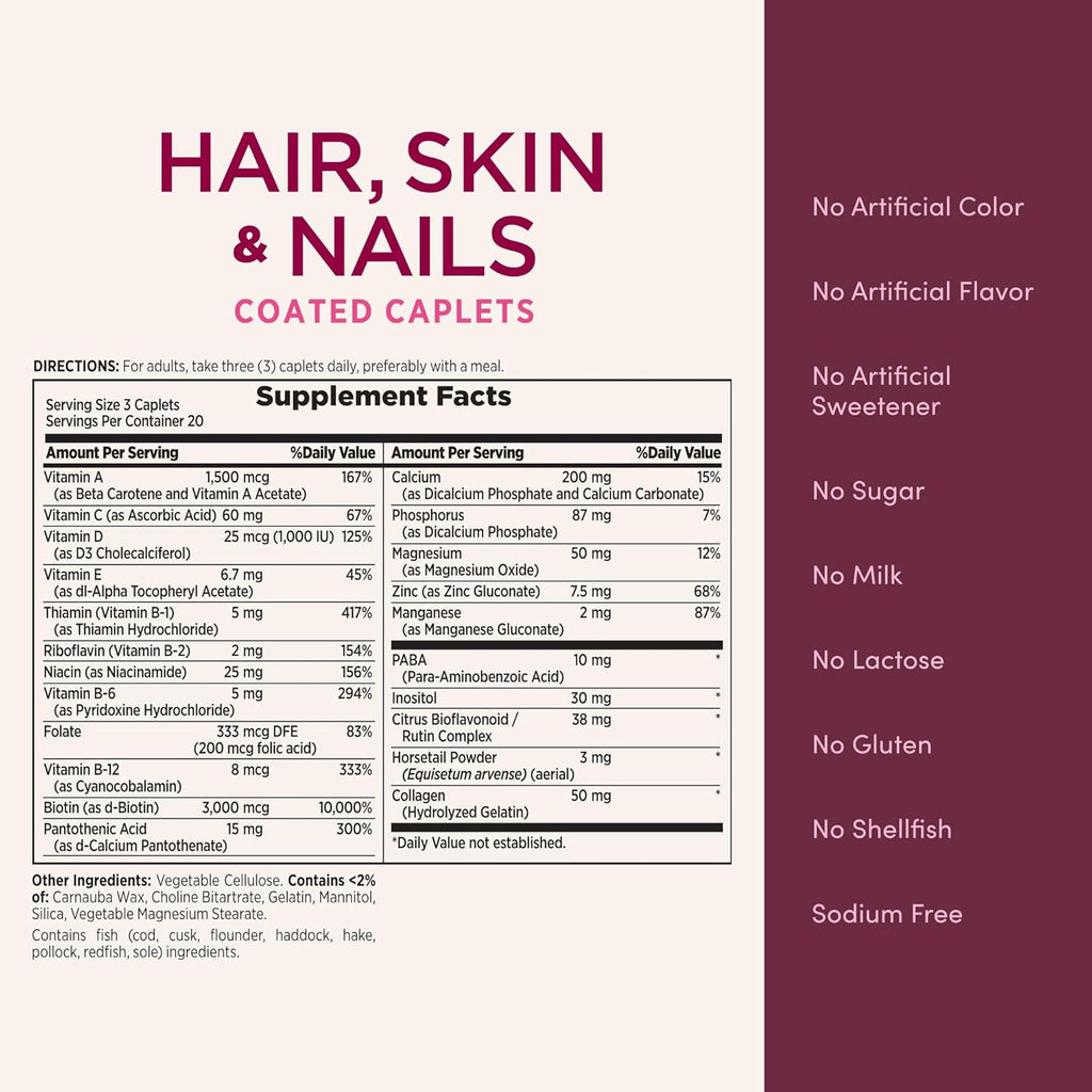 Nature's Bounty Hair, Skin & Nails Formula, with 3000 mcg Biotin, 60 Coated Tablets