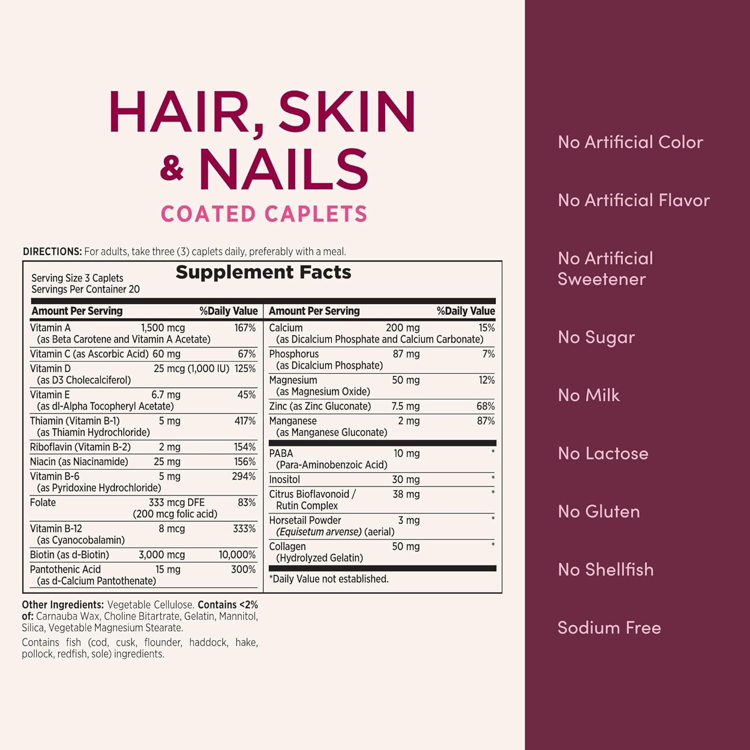 Nature's Bounty Hair, Skin & Nails Formula, with 3000 mcg Biotin, 60 Coated Tablets