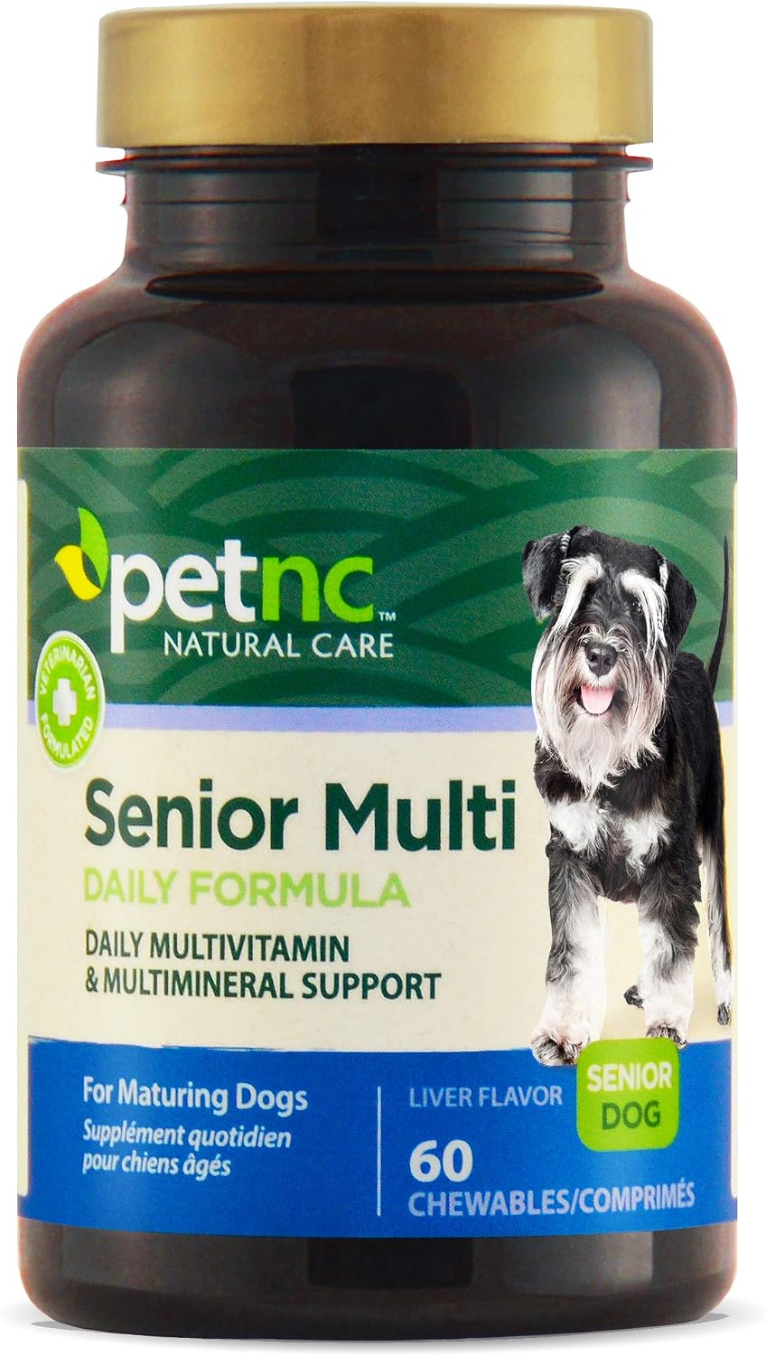 Petnc Senior Multi Chewables (60 unidades), Multivitamínico diario para perros senior, con zinc, magnesio, hierro y más, para la salud general, perros maduros, sabor a hígado