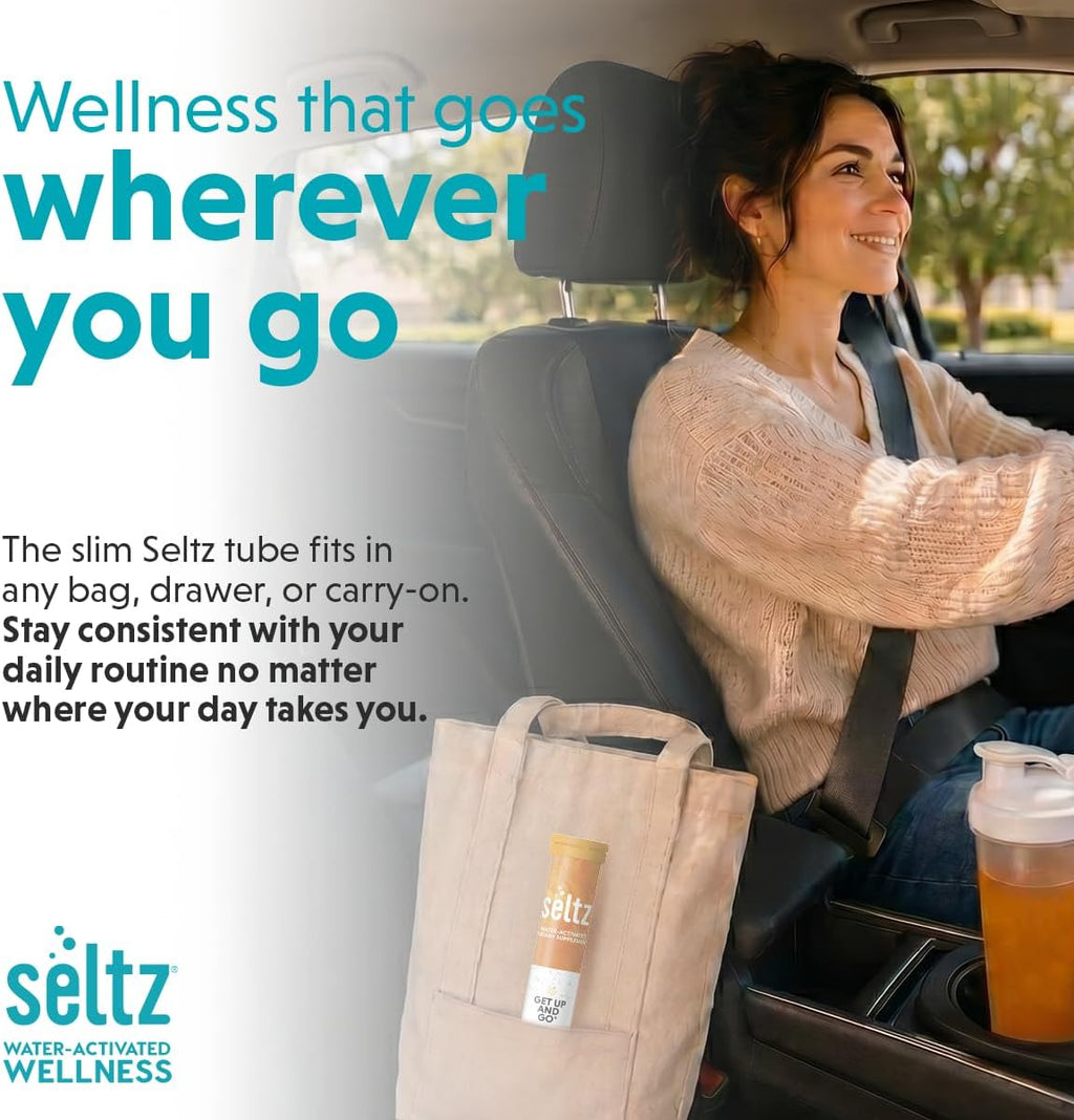 Seltz Multivitamínico en Comprimidos Efervescentes con Luteína, Antioxidante Diario y Apoyo a la Salud Ocular, Get Up and Go, Sabor Tropical, Se Disuelve en Agua, 120 Comprimidos, Paquete de 6