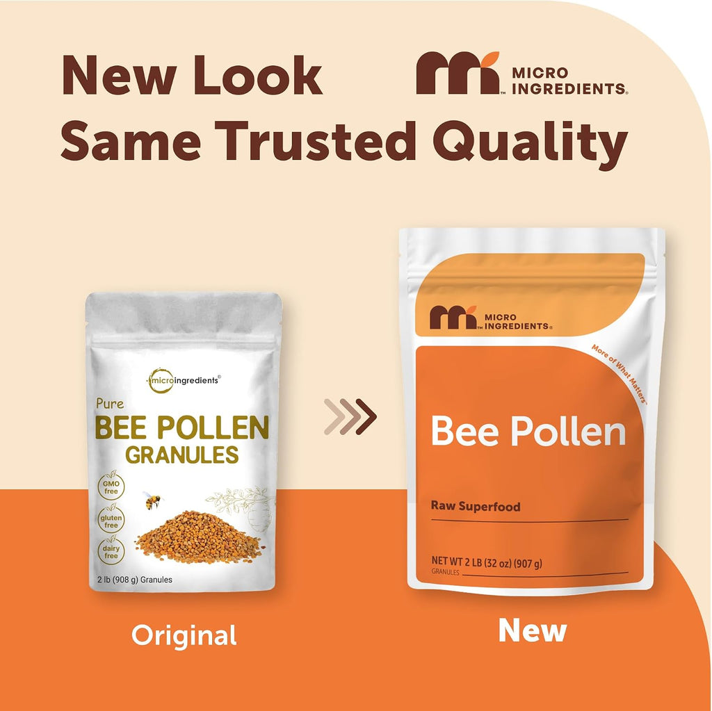 Micro Ingredients Gránulos de Polen de Abeja, 908 g (2 lb), Superalimento Natural, Crudo, Sin OGM, Sin Gluten