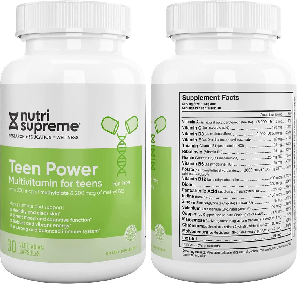 Multivitamínico para Adolescentes Nutri Supreme – Vitaminas para Chicos y Chicas de 12 a 17 Años, Fórmula Completa con Vitaminas C, D, E y Complejo B, 30 Cápsulas