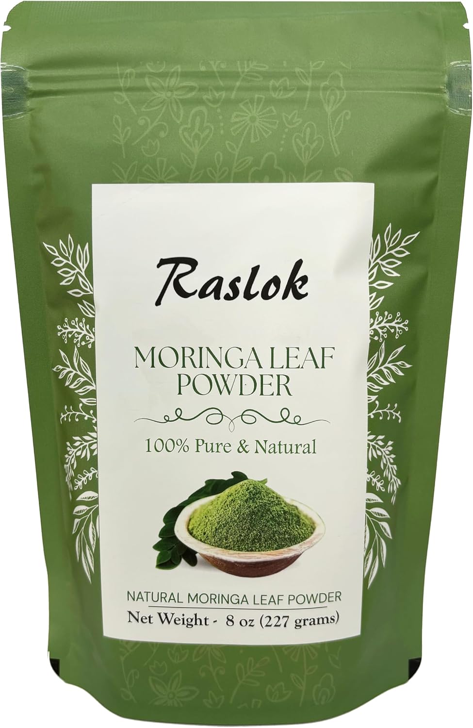 Moringa en Polvo | 100% Pura Hoja de Moringa sin Tallos | Raslok (226 g)