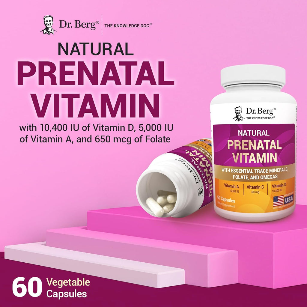 Dr. Berg Vitaminas Prenatales Naturales para Mujeres - con Folato, Vitaminas, Minerales, Omega y 11 Superalimentos - 60 Cápsulas