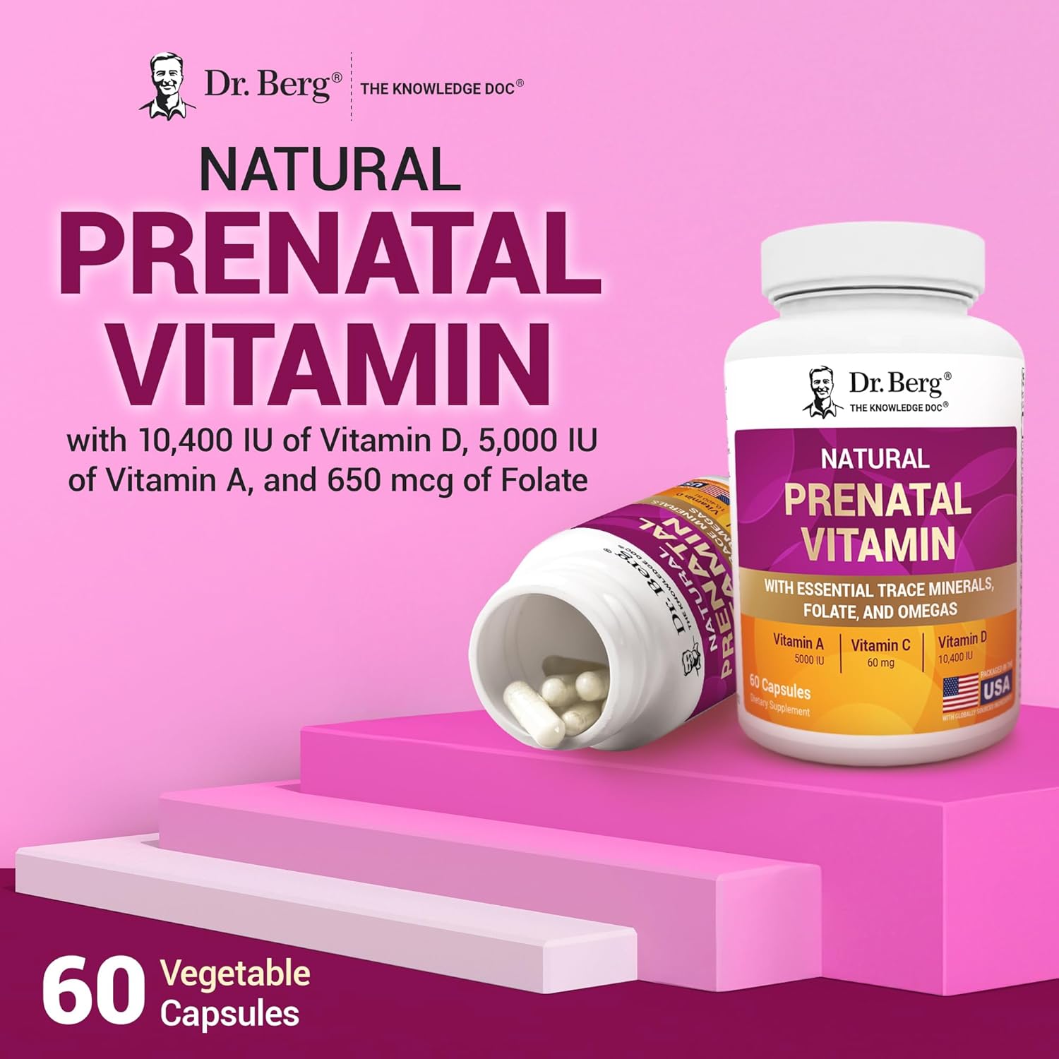 Dr. Berg Vitaminas Prenatales Naturales para Mujeres - con Folato, Vitaminas, Minerales, Omega y 11 Superalimentos - 60 Cápsulas