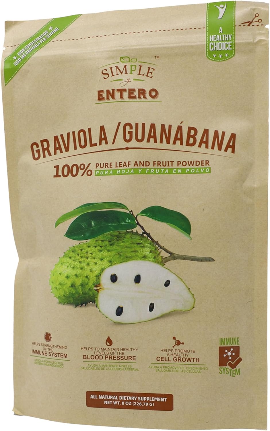 Graviola (Guánábana) en Polvo 100% Pura - Hoja y Fruta - 227 g (8 oz)