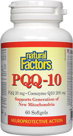 Natural Factors PQQ-10, Complemento Alimenticio para la Energía y el Envejecimiento Saludable, 60 Cápsulas Blandas