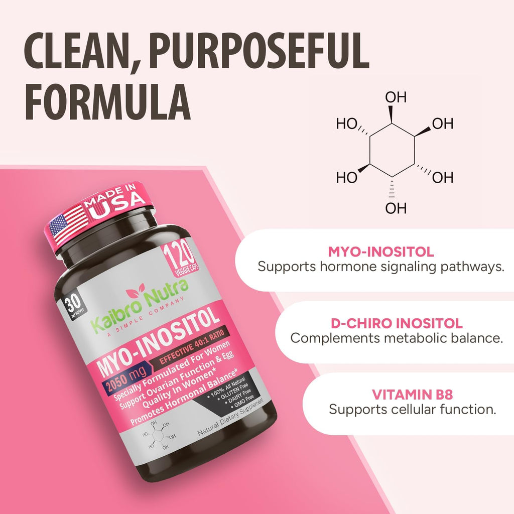 Kaibro Nutra Myo-Inositol con D-Chiro Inositol 40:1, 2050mg, Cápsulas Veganas, 120 Unidades
