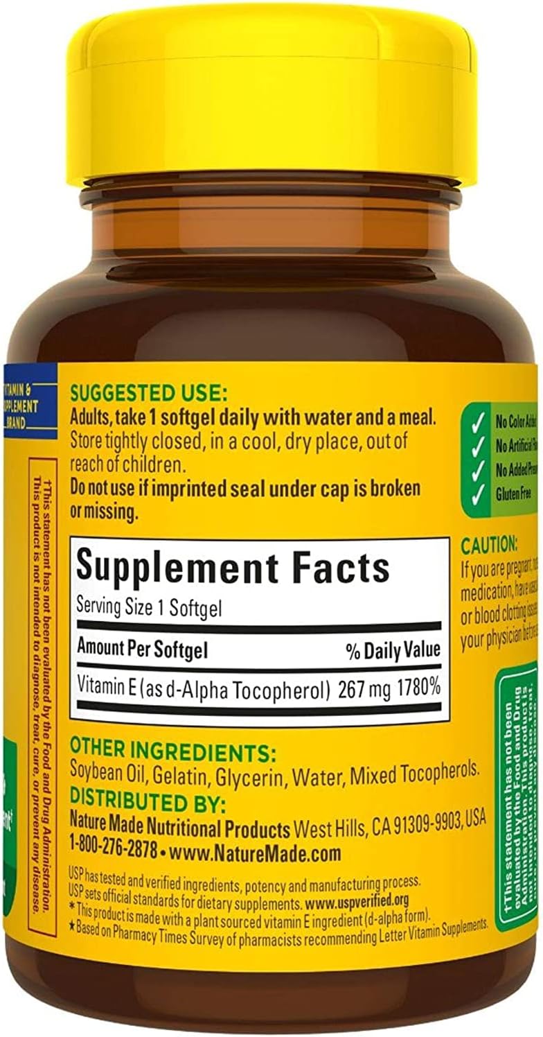 Nature Made Vitamin E 400 IU (267 mg) Softgels, 100 Count (Pack of 2)