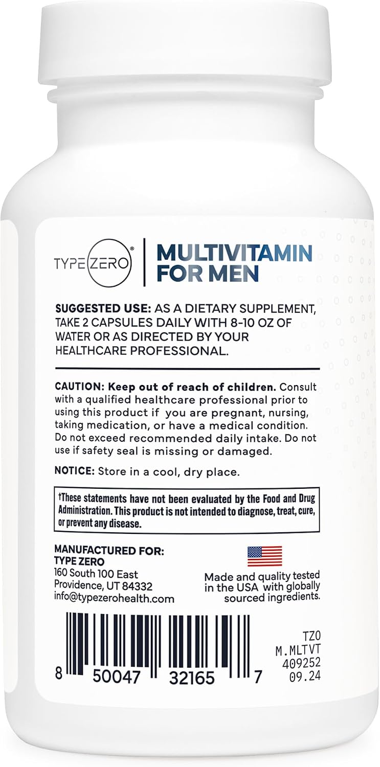 Type Zero Multivitamin Capsules for Men (120 Cápsulas) - Multivitamínico para Hombres, Sin Gluten