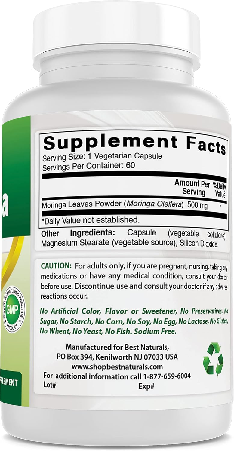 Best Naturals Moringa Superfood 500 mg 60 Cápsulas Vegetales
