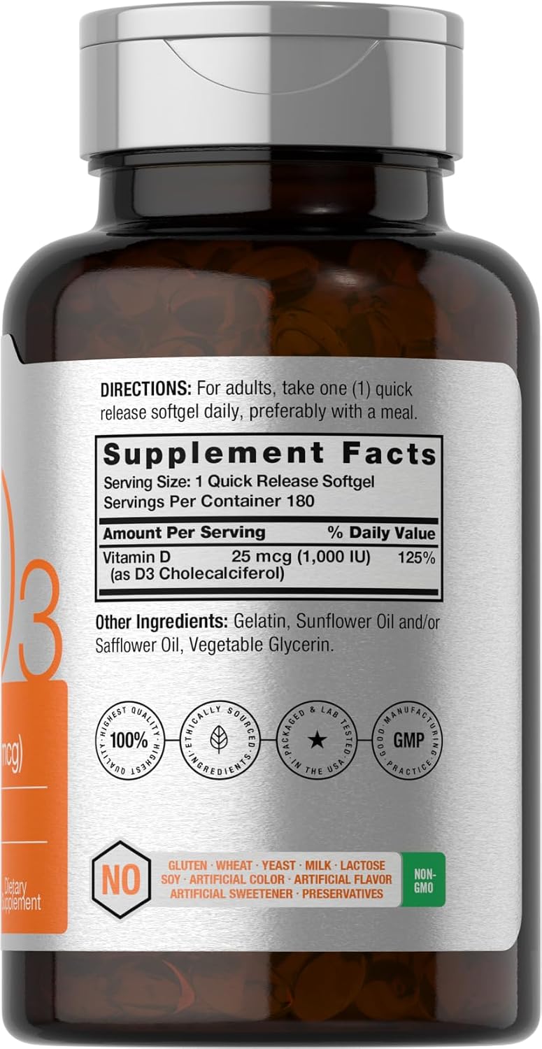 Horbäach Vitamina D3 1000IU (25mcg) Softgels - 180 Cápsulas