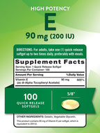 Nature's Truth Vitamina E 200 UI, 100 Cápsulas Blandas - Sin Gluten y No Transgénico