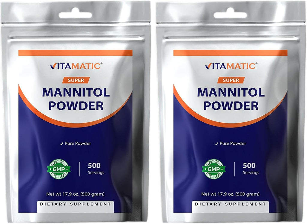 Vitamatic Polvo de Manitol - Edulcorante Natural, Sin Gluten, 1000 mg por Ración, 500 Raciones, 500 g