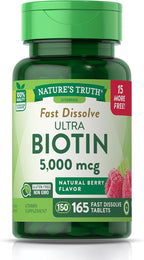 Nature's Truth Ultra Biotin 5000mcg - 165 Comprimidos de Disolución Rápida Sabor Berry
