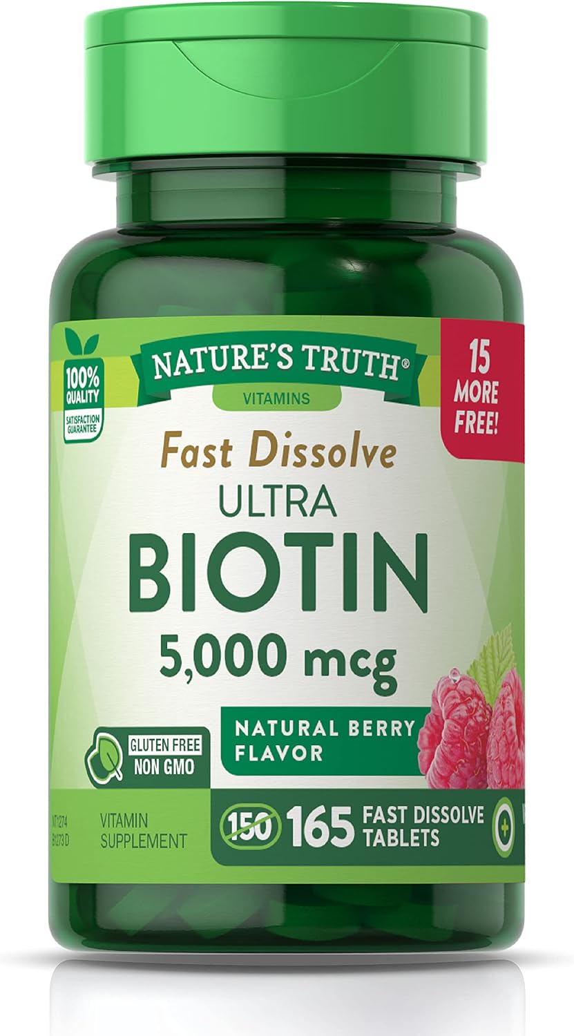 Nature's Truth Ultra Biotin 5000mcg - 165 Comprimidos de Disolución Rápida Sabor Berry