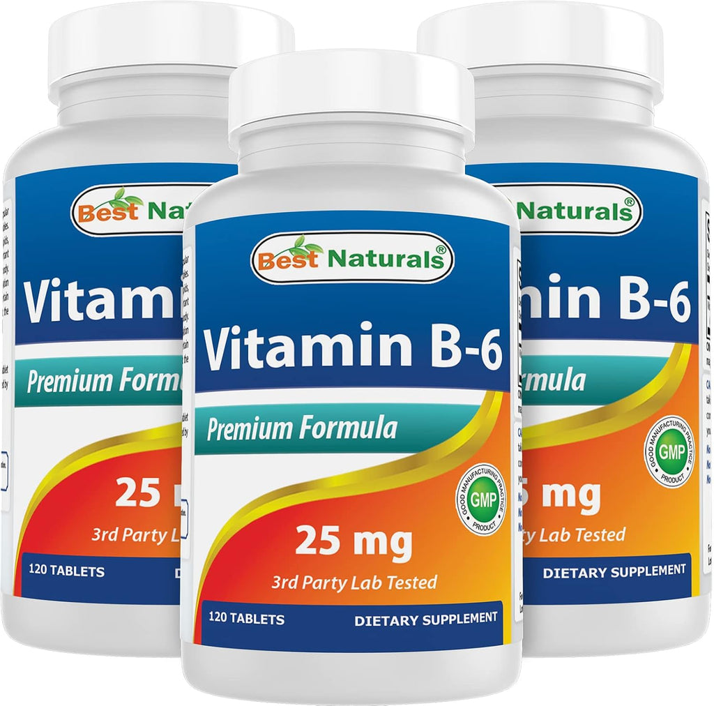 Best Naturals Vitamin B6 25 mg, 120 comprimidos (Pack de 2)