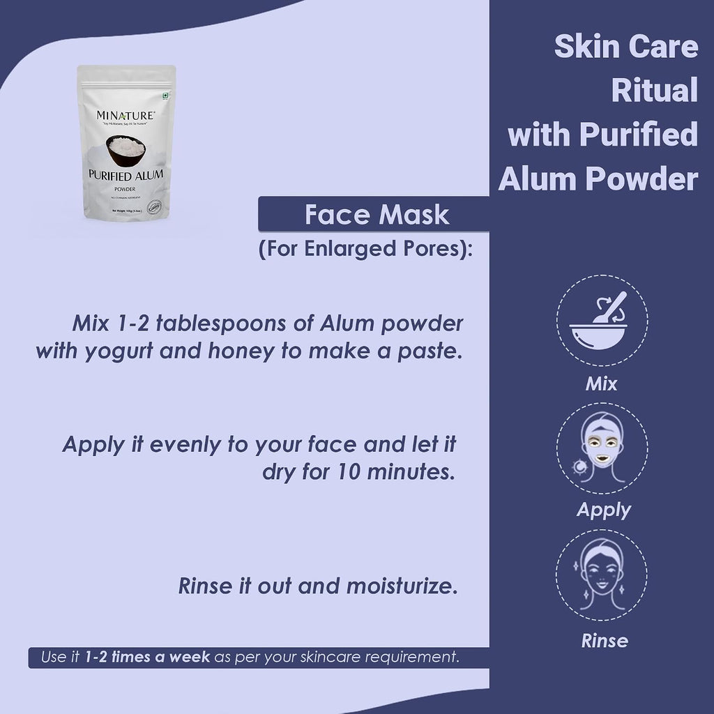 Mi Nature Alumbre en Polvo de Potasio (Fitkari/Phitkari) - 100% Natural para el Cuidado de la Piel, Acné, Control de Olores y Purificación de Agua - Mascarilla Facial para Refinar Poros - 100g
