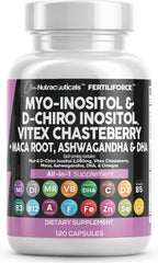 Clean Nutraceuticals Myo-Inositol y D-Chiro Inositol 2050mg - Suplemento de Fertilidad 40:1 - Vitaminas Prenatales con Ashwagandha, Maca, Vitex, Hierro, DHA, Ácido Fólico, DIM, Zinc