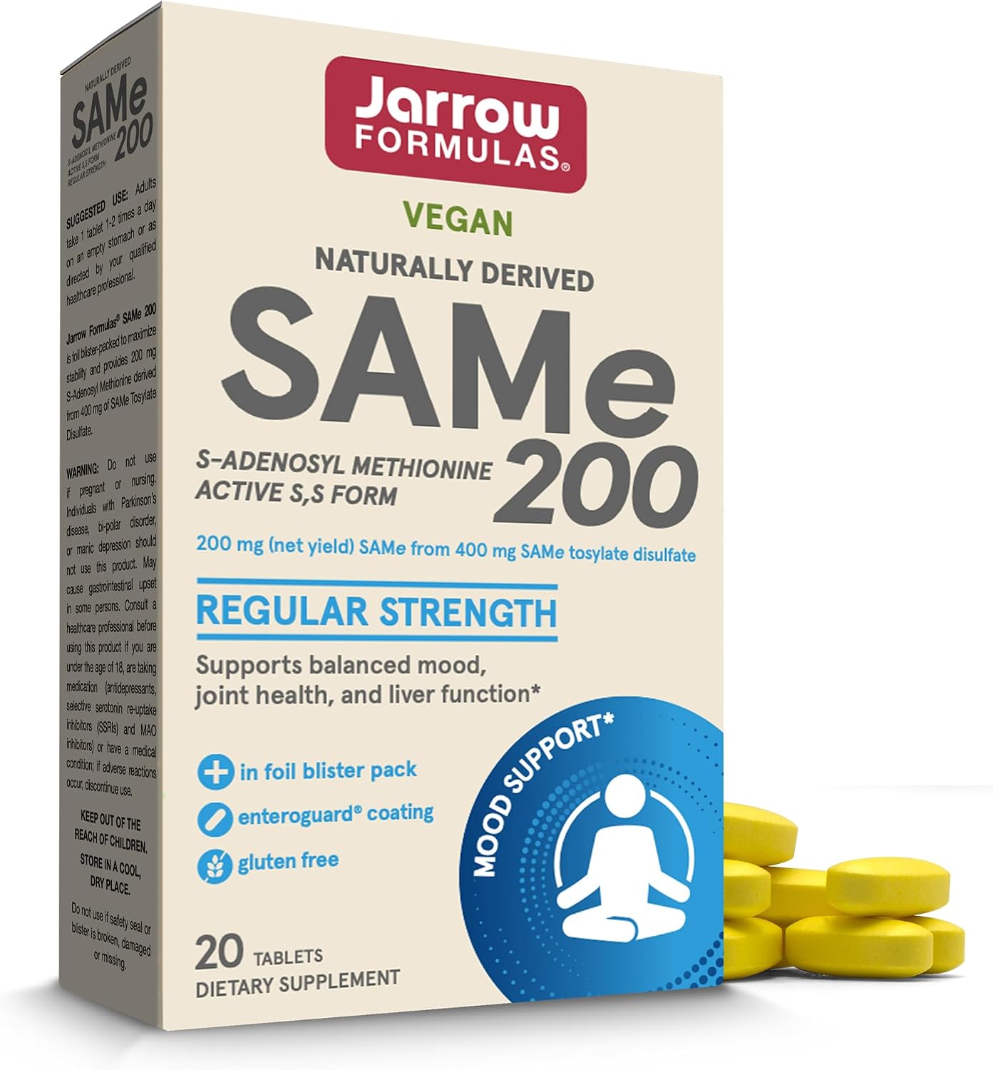 Jarrow Formulas SAMe 200 mg - 20 Tabletas con Recubrimiento Entérico