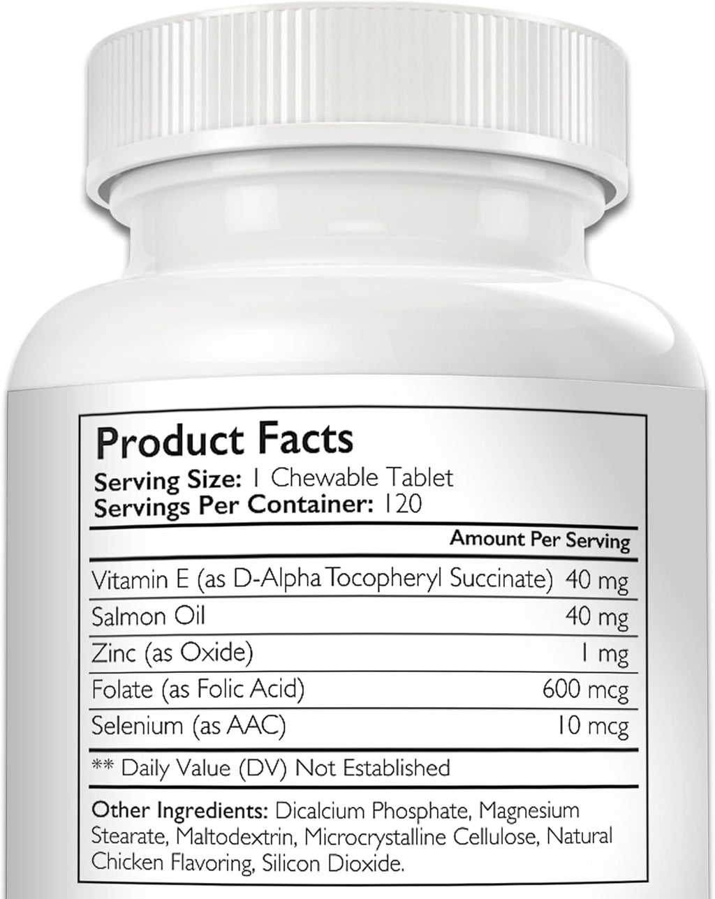 Complejo de Vitamina E para Perros con Zinc, Selenio, Folato y Aceite de Salmón - 120 Comprimidos Masticables