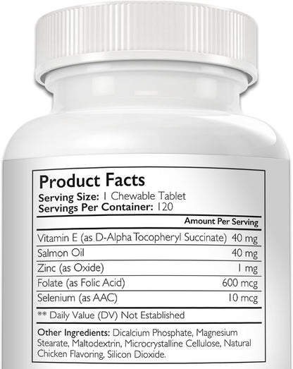 Complejo de Vitamina E para Perros con Zinc, Selenio, Folato y Aceite de Salmón - 120 Comprimidos Masticables – Image 9