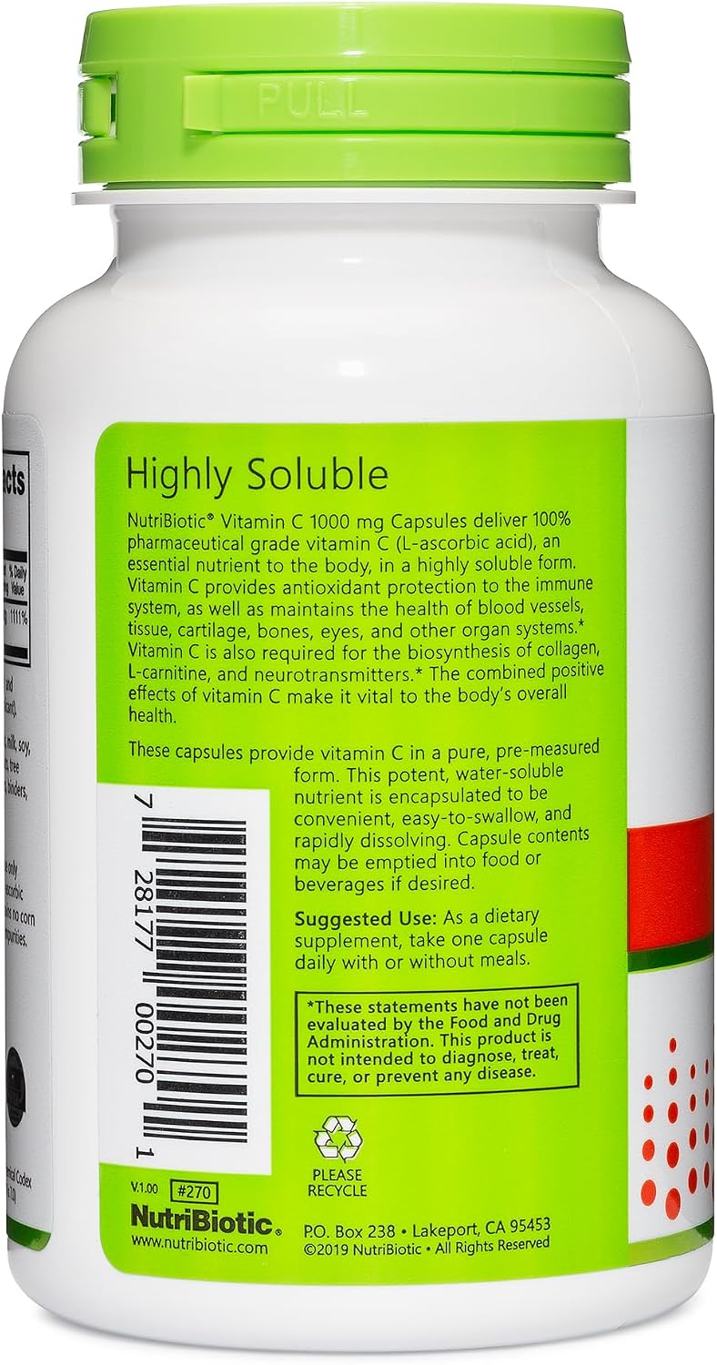 NutriBiotic Vitamina C 1000 mg - 100 Cápsulas - Ácido Ascórbico Puro