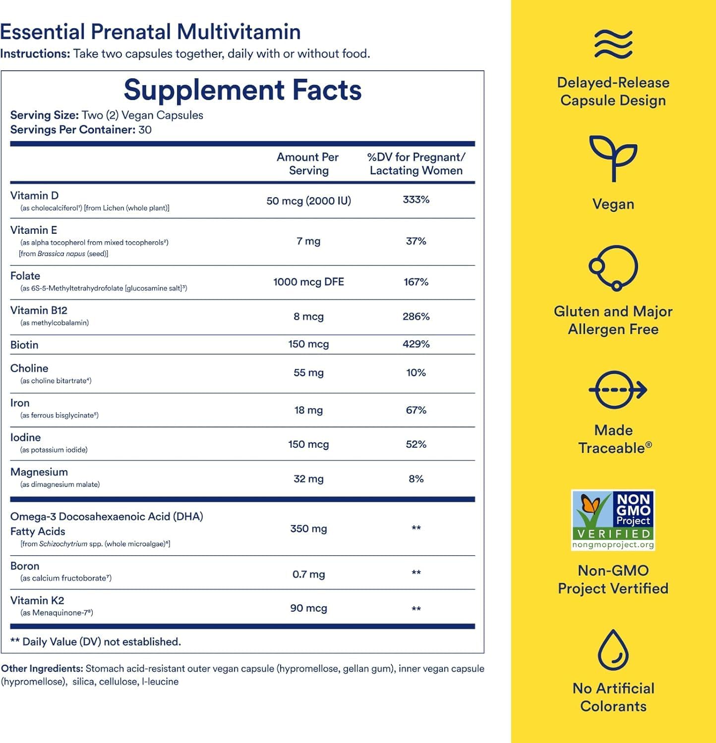 Ritual Multivitamínico Prenatal para Mujeres - Vitaminas y Minerales Esenciales para el Embarazo - Ácido Fólico, Colina, Omega-3 DHA, Hierro - Vegano - Menta - 60 Cápsulas - 30 Dosis