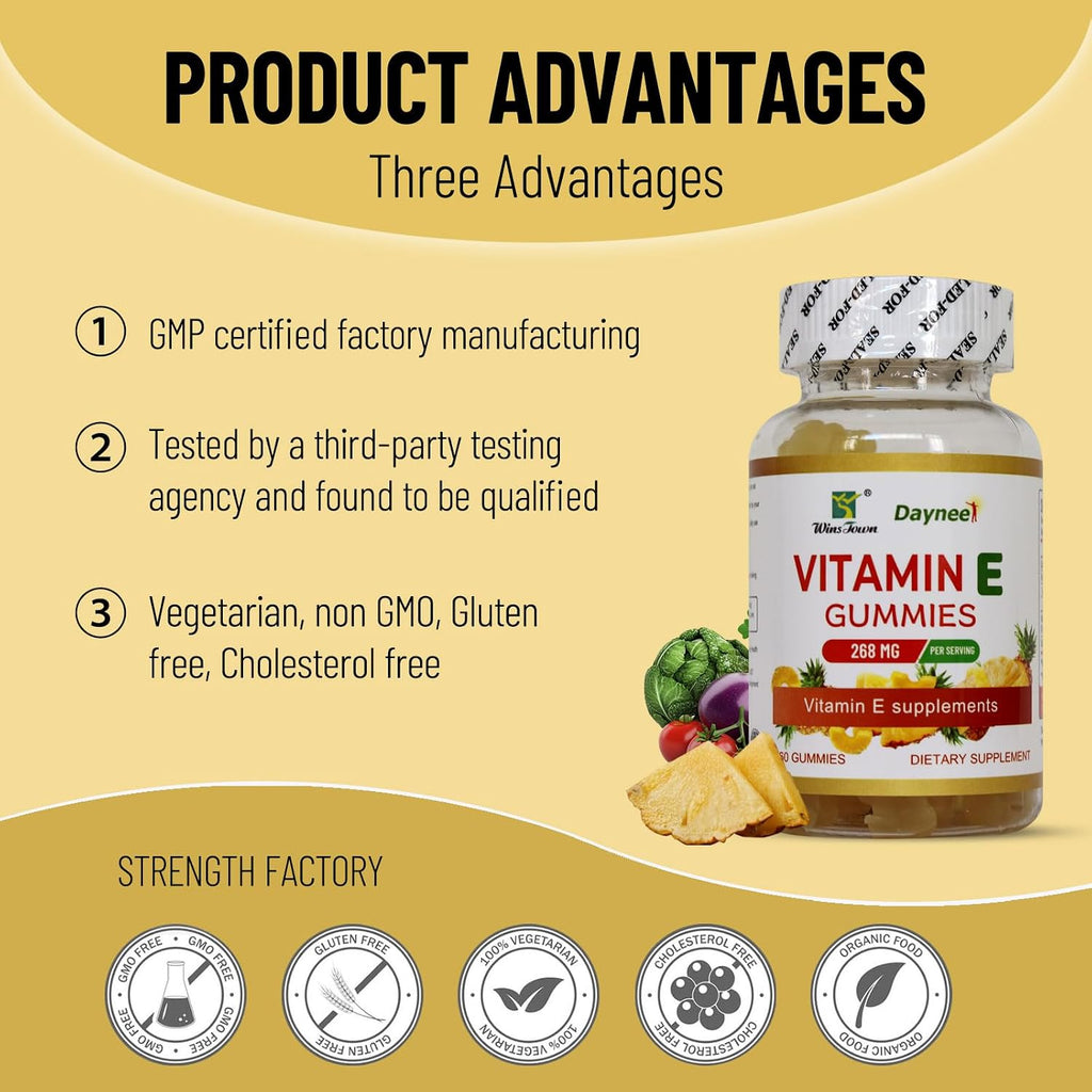 Wins Town Gominolas de Vitamina E 268mg (400 UI), Veganas, 60 Unidades