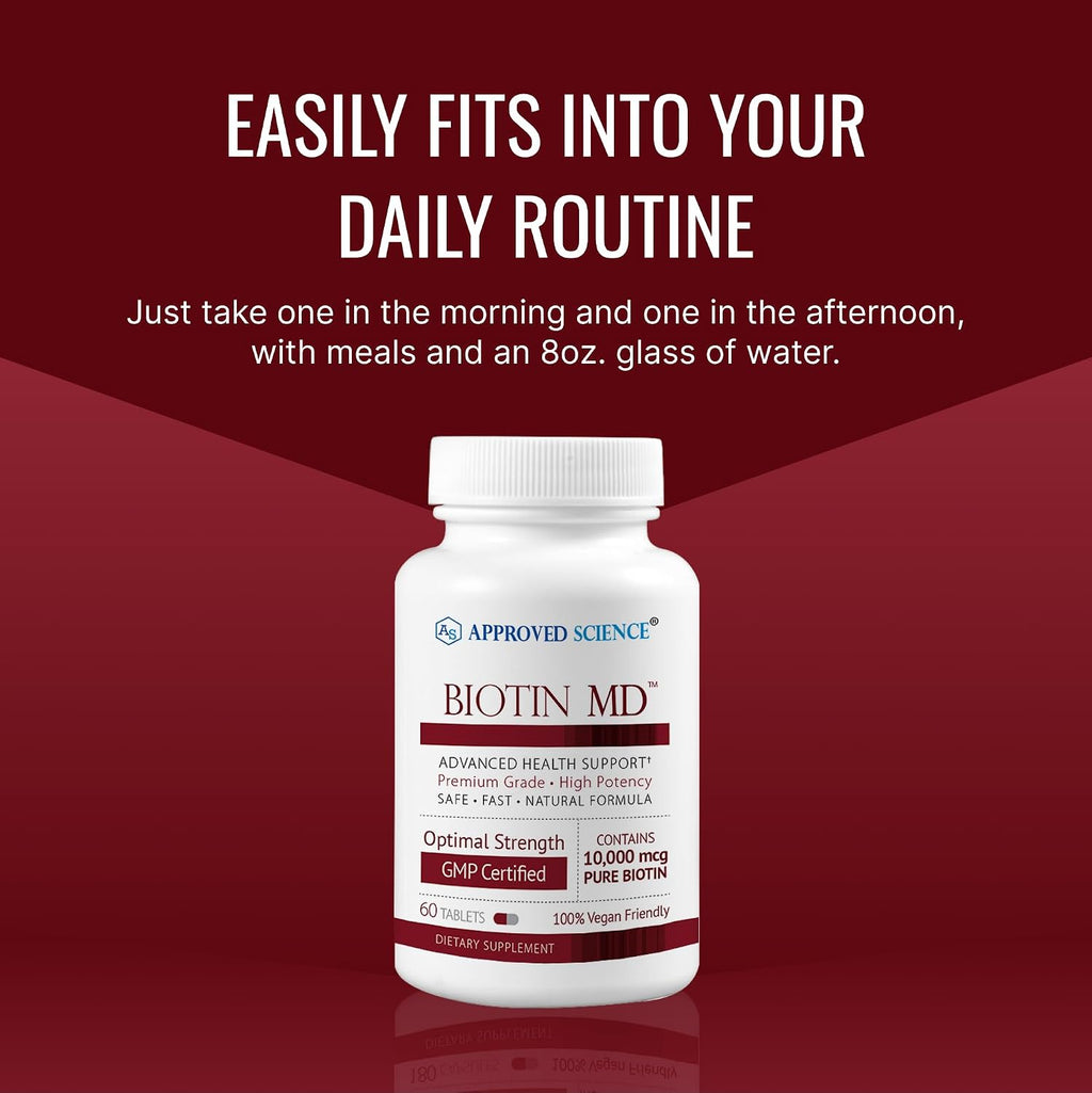 Approved Science Biotin MD - 10.000 mcg de Biotina por Dosis - 180 Comprimidos Veganos