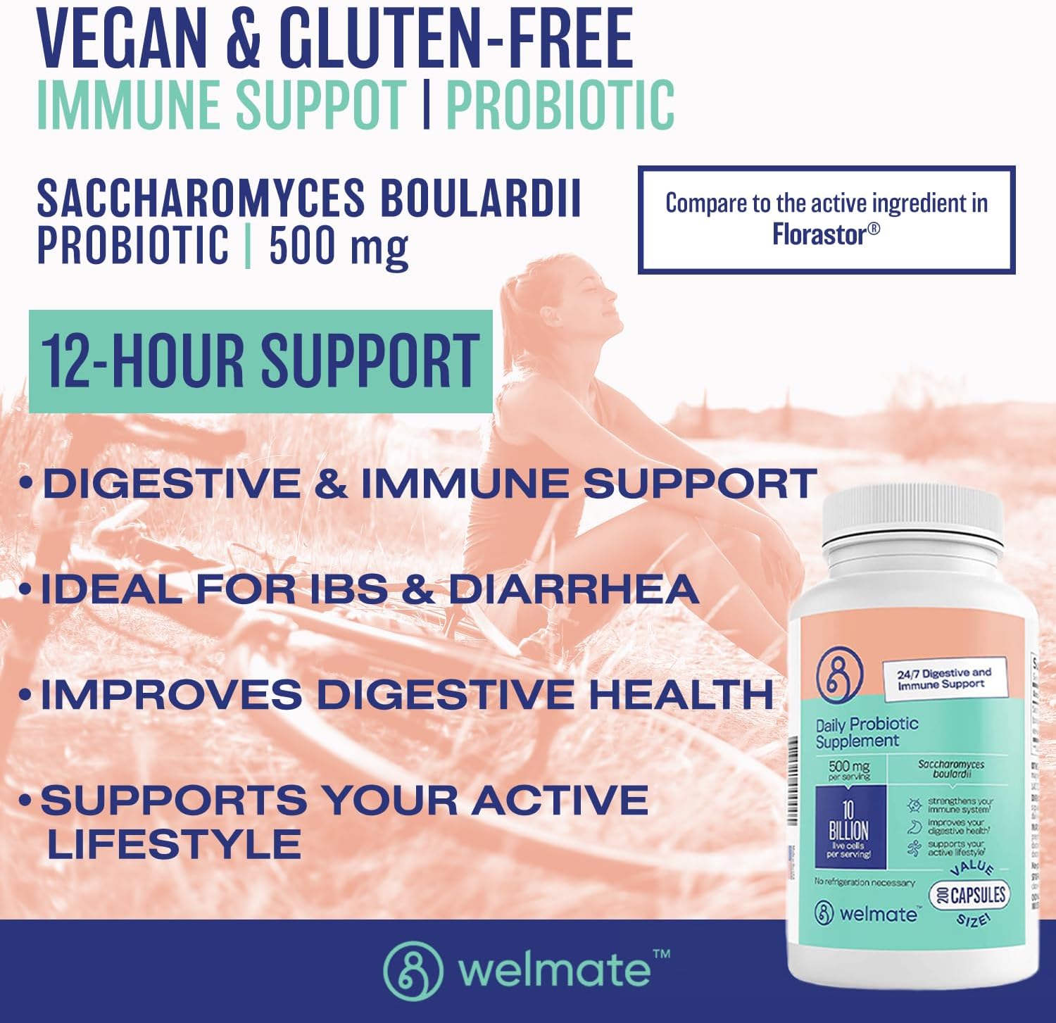 WELMATE Saccharomyces Boulardii 500mg Probiótico 200 Cápsulas
