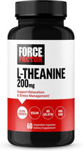 Force Factor L-Teanina 200mg, Suplemento Extra Fuerte para el Alivio del Estrés y la Relajación, Vegano, Sin OGM, 60 Cápsulas Vegetales