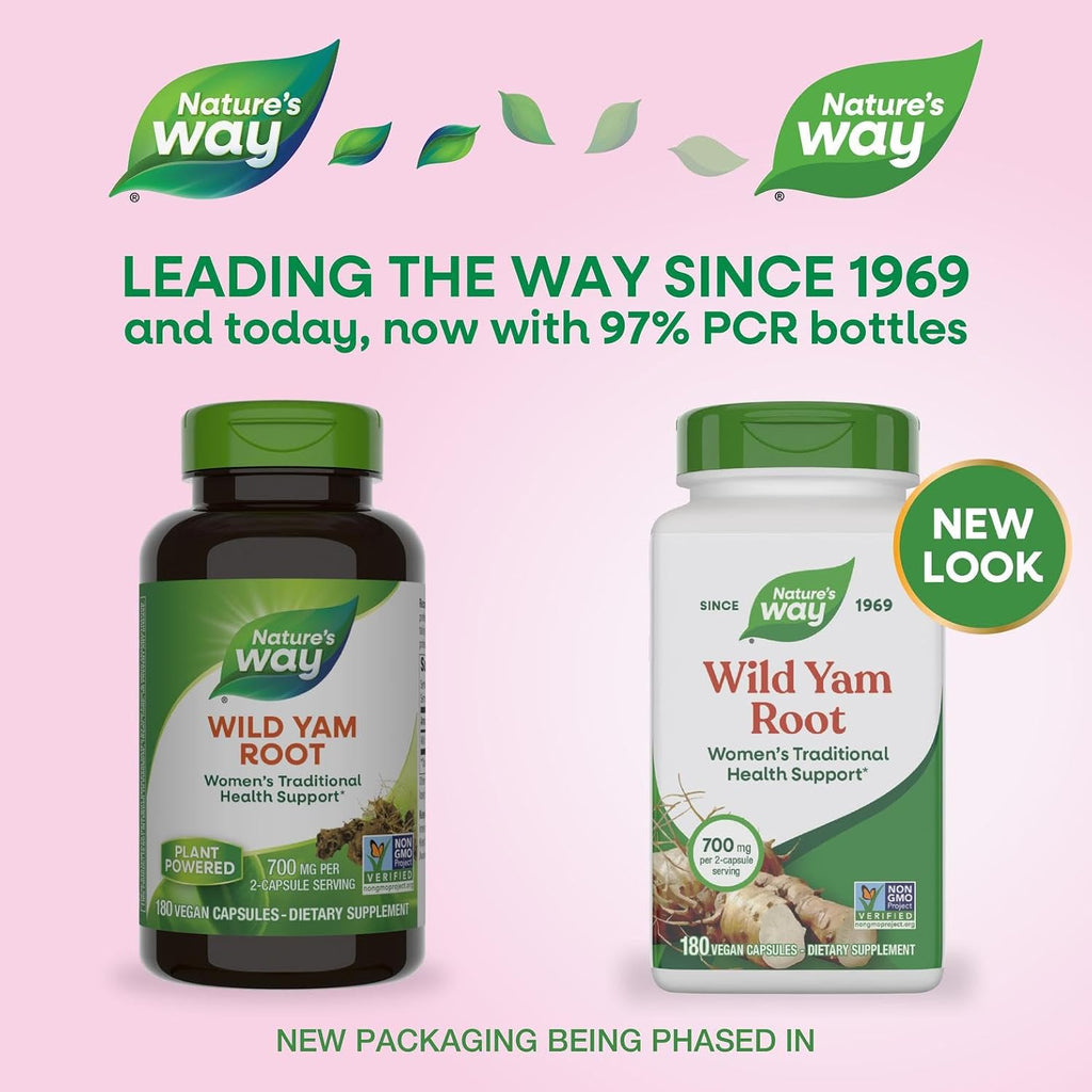 Nature's Way Cápsulas de Raíz de Ñame Silvestre, 700 mg por 2 cápsulas, 180 cápsulas veganas