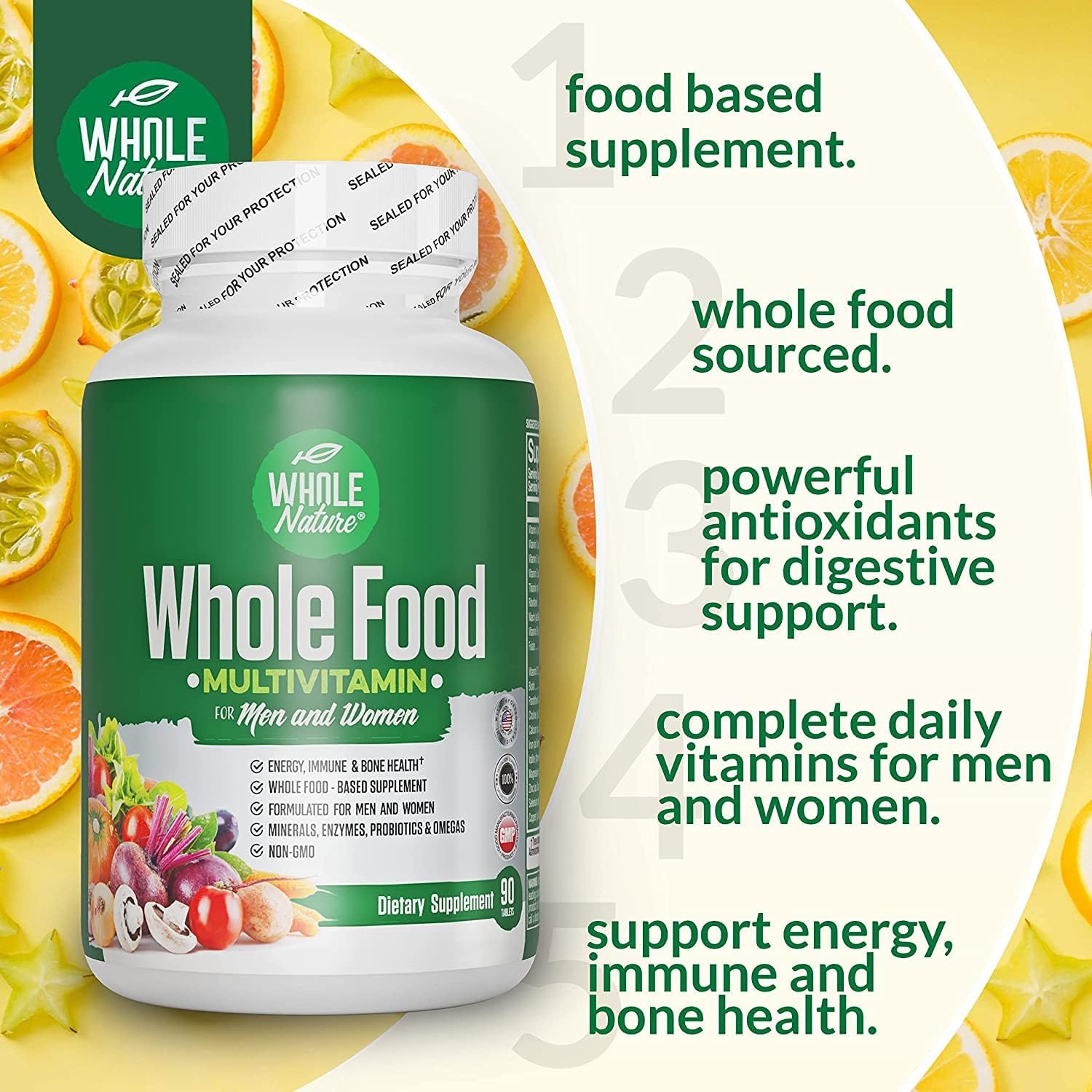 Whole Food Multivitamin for Men and Women - Complete Daily Superfood Vitamins Plus Minerals, Digestive Enzymes, Probiotics and Omegas
