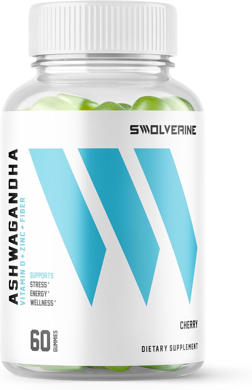 Swolverine Gominolas de Ashwagandha con Zinc y Vitamina D - 60 gominolas sabor cereza