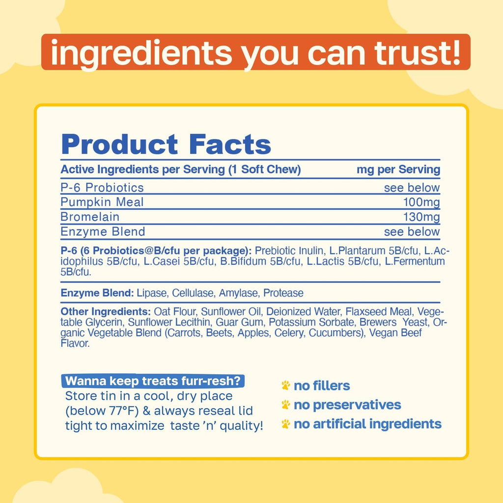 Happy Paws No Poo Chews para Perros - Coprofagia y Salud Digestiva con Calabaza, Probióticos y Enzimas - 100 uds