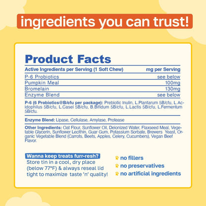 Happy Paws No Poo Chews para Perros – Disuasivo de Coprofagia con Probióticos, Calabaza y Enzimas – Orgánico, Vegano, Sabor a Carne – 200 unidades