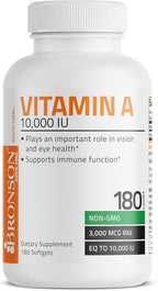 Bronson Vitamina A 10.000 UI - Fórmula Premium No-GMO - 180 Cápsulas Blandas