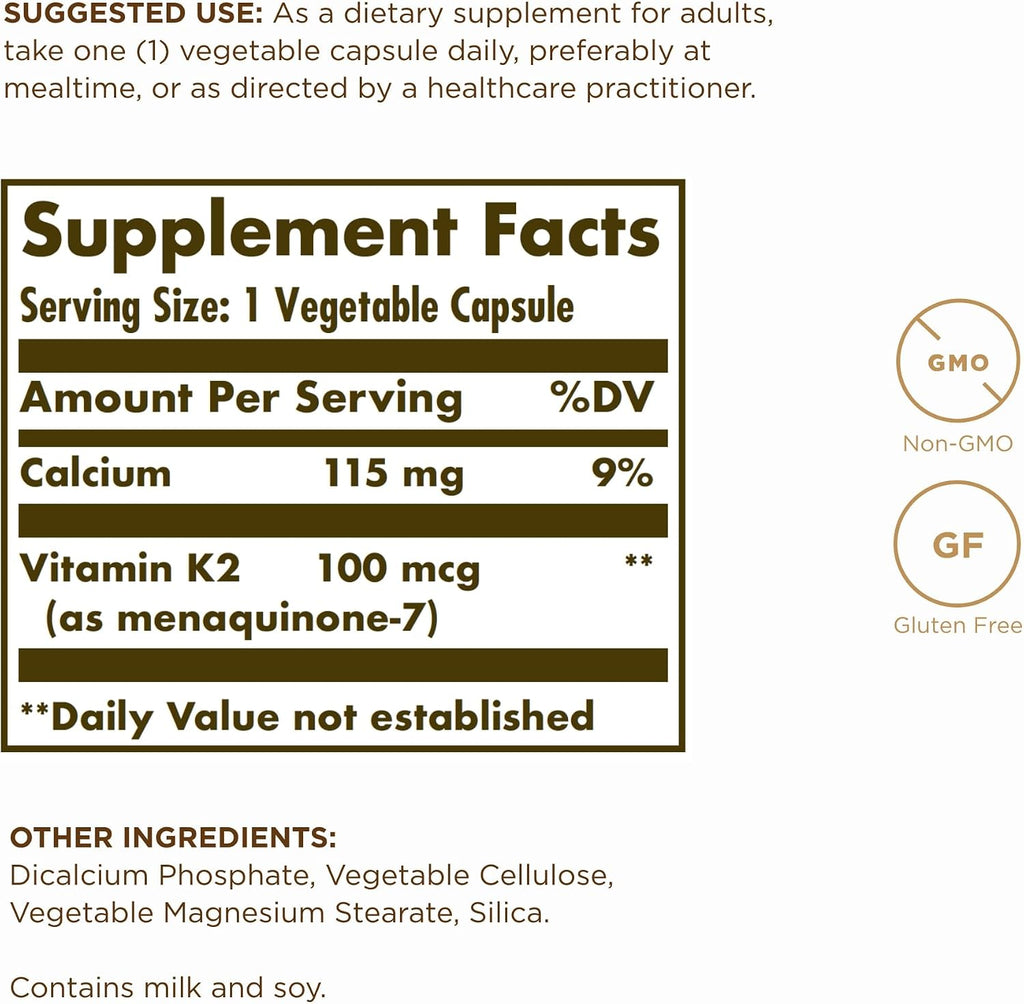 Solgar Vitamina K2 (MK-7) 100 mcg - 100 Cápsulas Vegetales