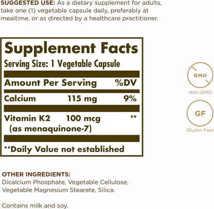 Solgar Vitamina K2 (MK-7) 100 mcg - 100 Cápsulas Vegetales – Image 2