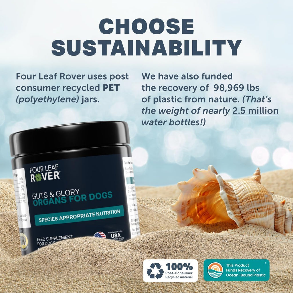 Four Leaf Rover Guts & Glory - Órganos liofilizados para perros - 100% vacuno alimentado con pasto - 30 dosis