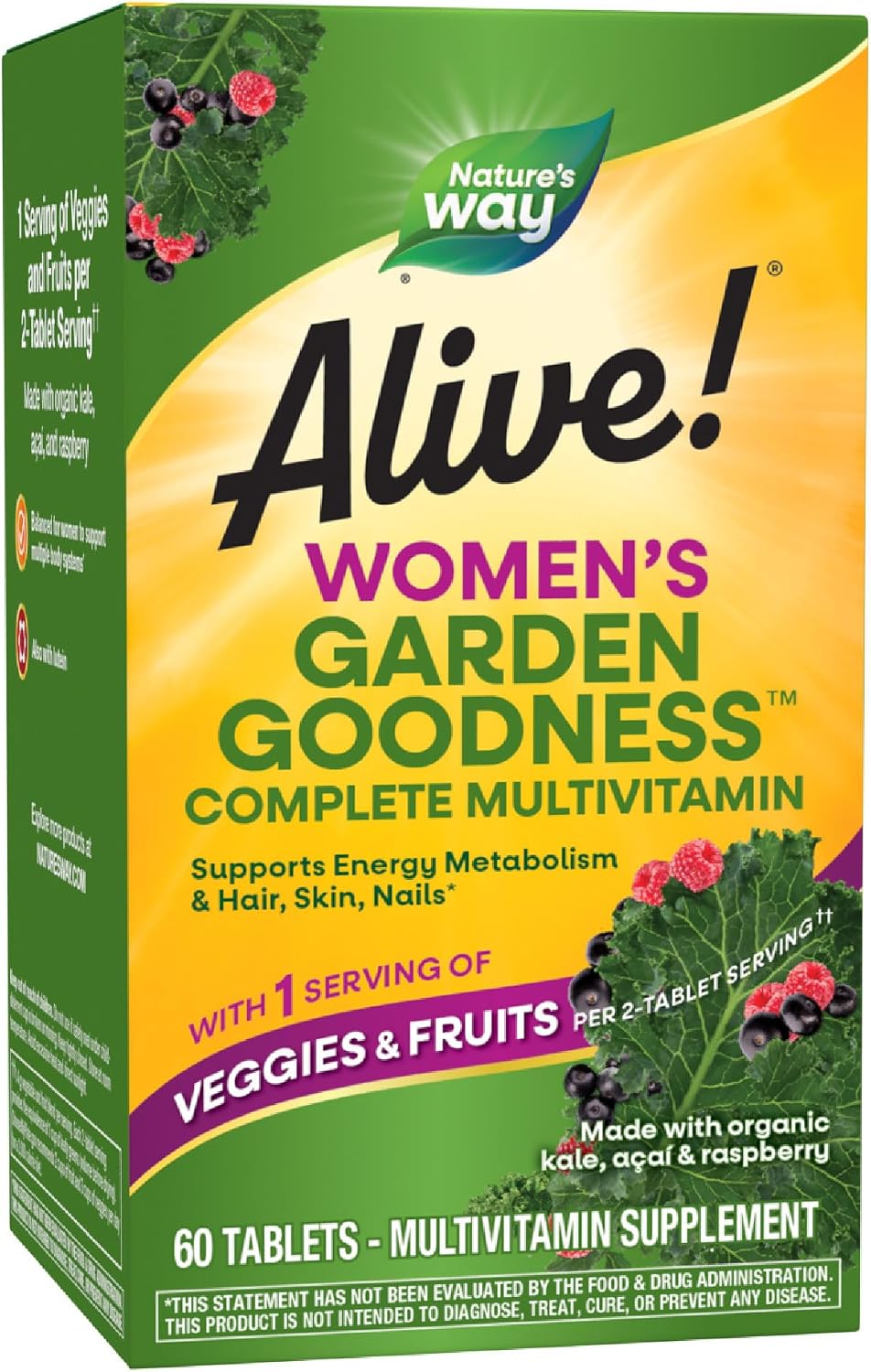 Nature's Way Alive! Multivitamínico Completo para Mujeres con Frutas y Verduras Orgánicas, 60 Comprimidos
