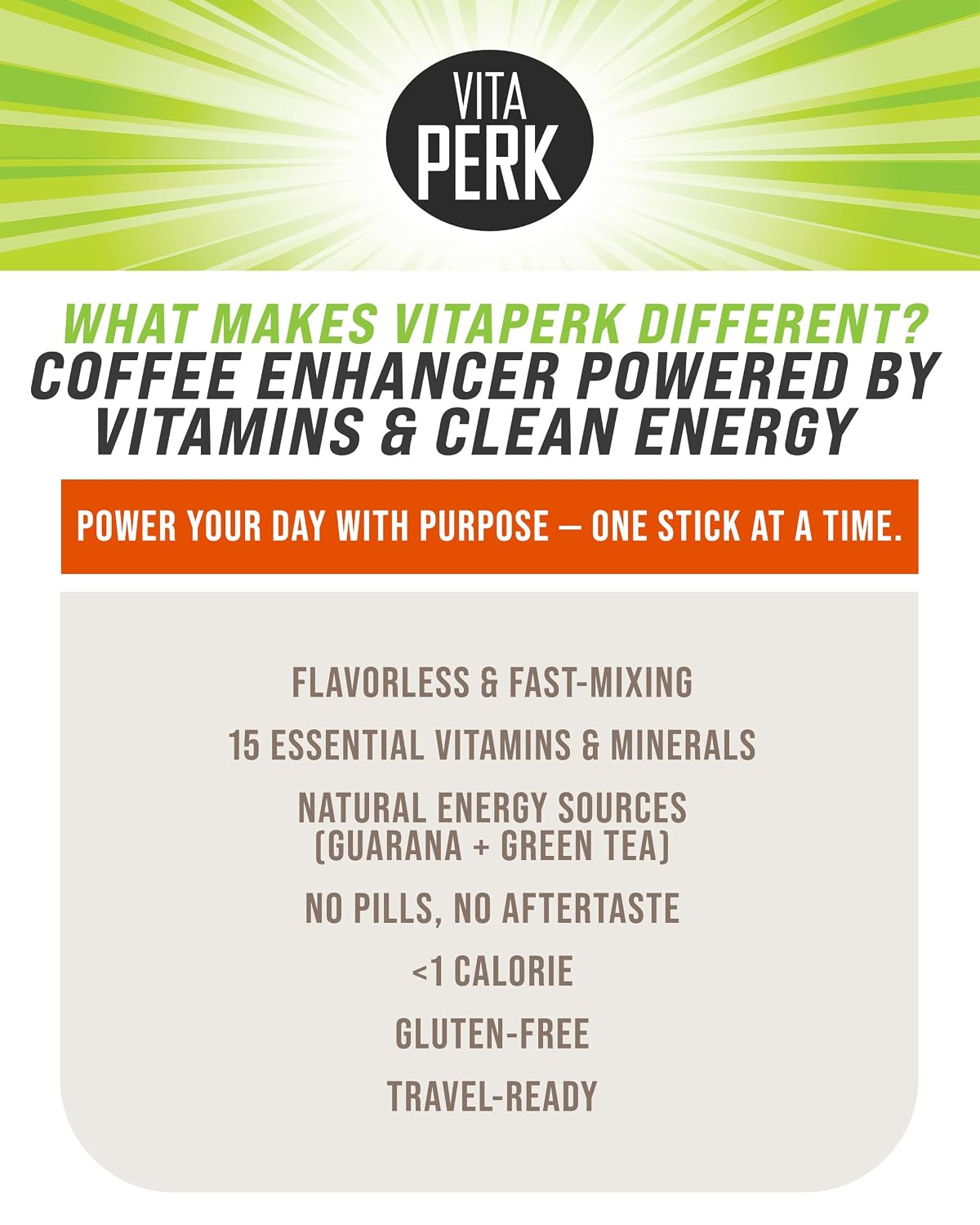 VitaPerk Polvo Multivitamínico sin Sabor - 30 Sobres con 15 Vitaminas, Minerales, Té Verde y Guaraná