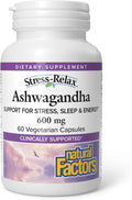 Stress-Relax KSM-66 Ashwagandha 600 mg, 60 Cápsulas Vegetales de Natural Factors