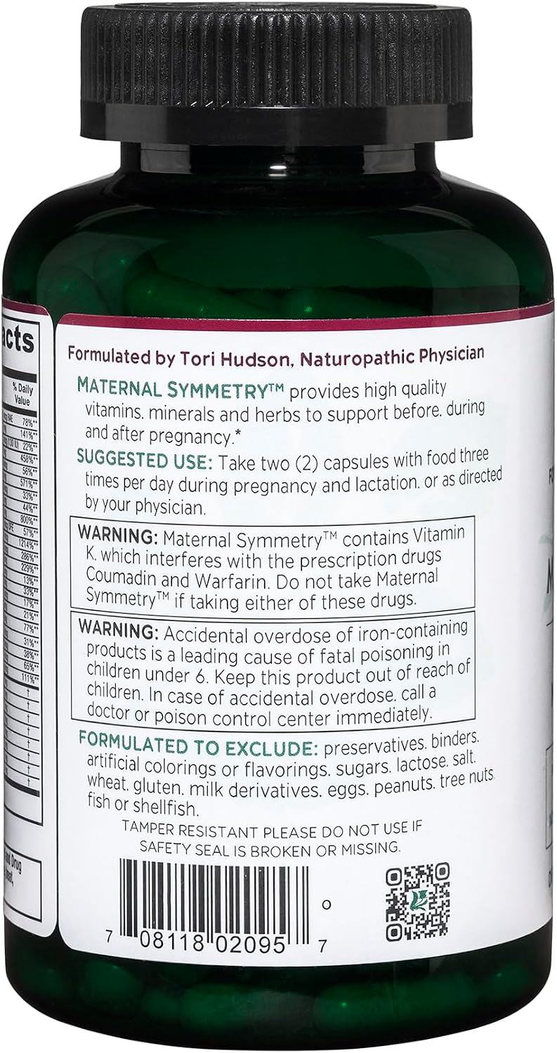 Vitanica Maternal Symmetry - Vegan Prenatal and Postnatal Multivitamin, 180 Capsules