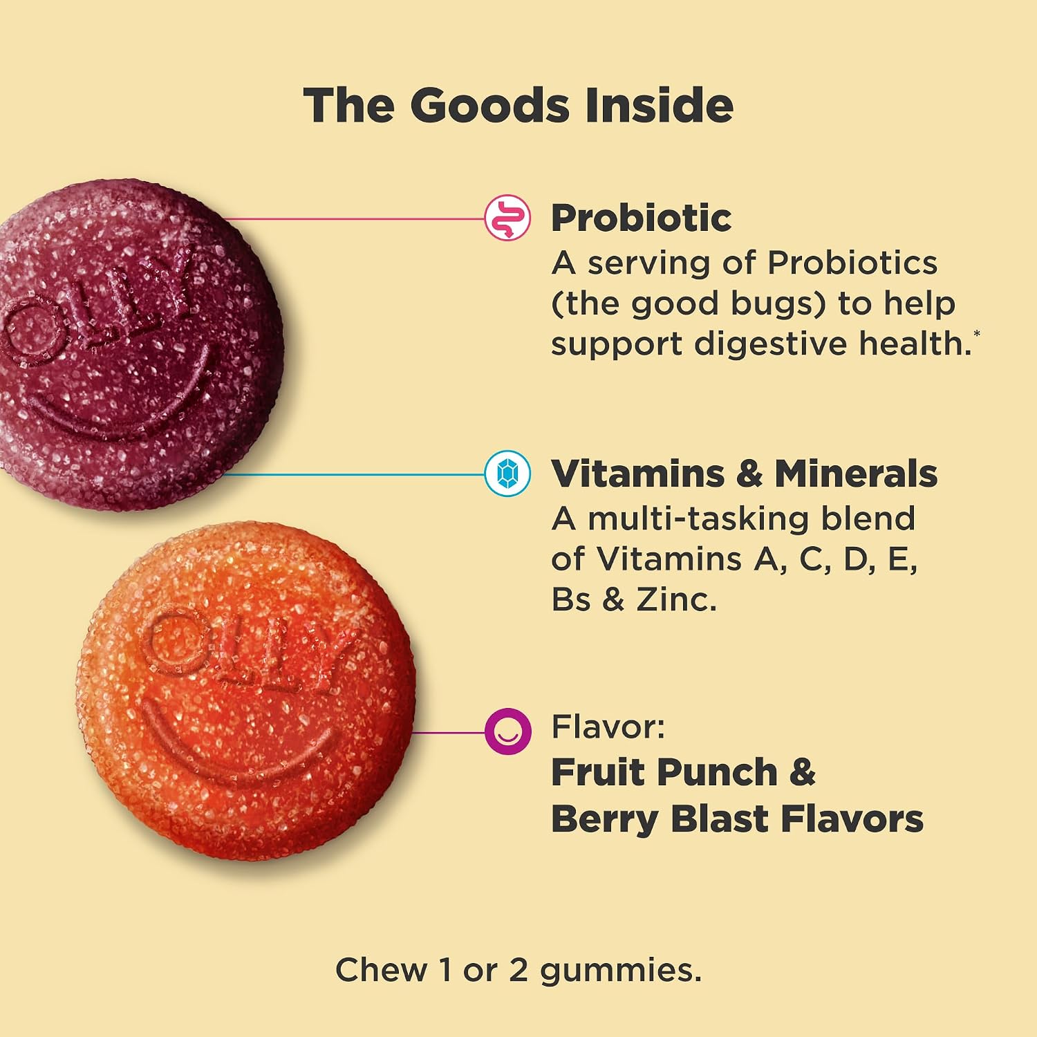 OLLY Kids Multivitamin & Probiotic Gummy - Gomitas multivitamínicas con probióticos, Sabor Berry, 120 unidades