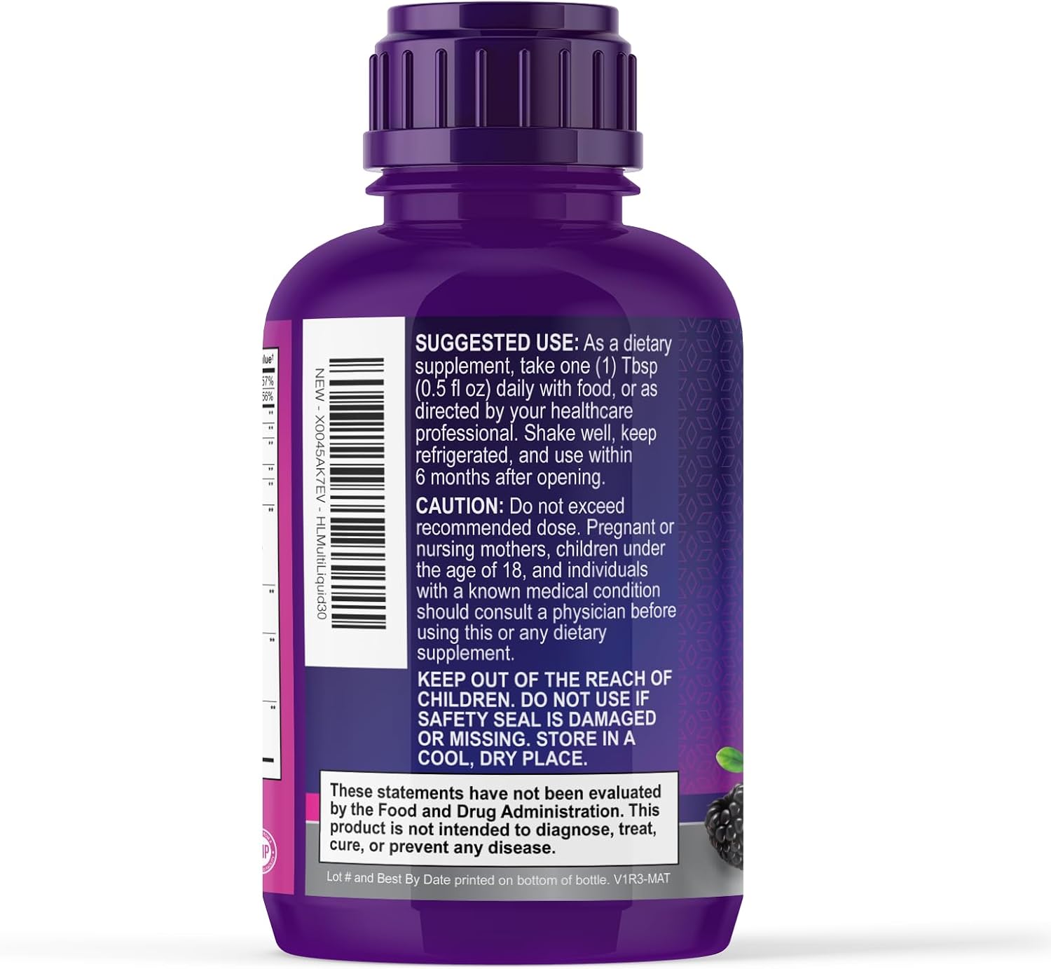 Hello Lovely! Multivitamínico Líquido Sin Azúcar - Complejo de Vitaminas A, C, D, B12, Biotina y Zinc - Sabor Bayas, 444 ml