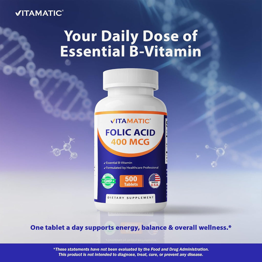 Vitamatic Ácido Fólico 400 mcg - 500 Comprimidos Vegetarianos - Vitamina B9